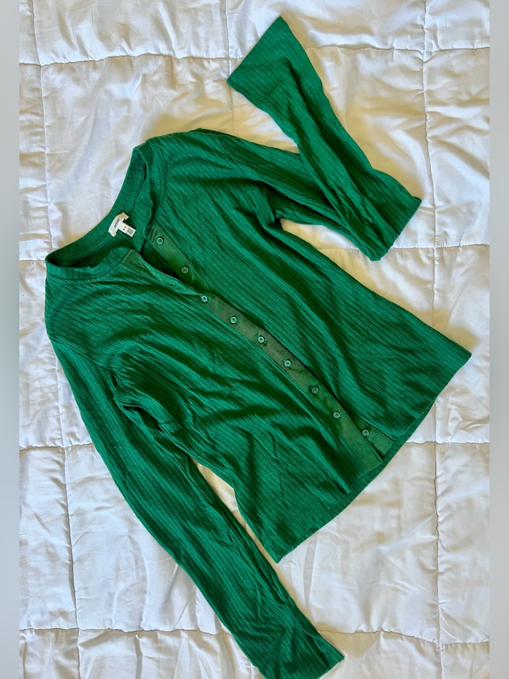 Green Ribbed Button-Front Cardigan